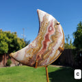 Pink Lace Agate Moon on Stand - Balance of the Physical, Mental & Emotional - Pink Moon Crystal Carving Healing Gemstone