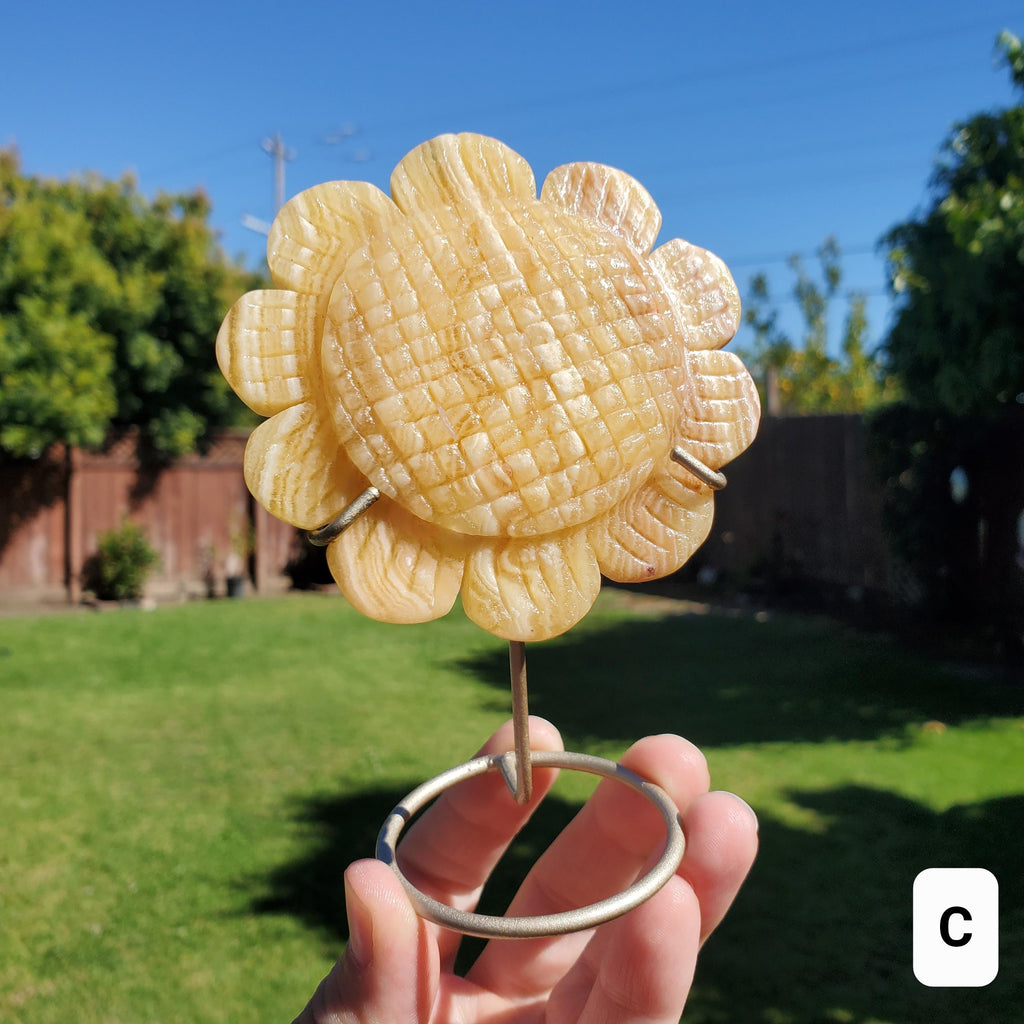 Orange Calcite Sunflower on Stand - Confidence, Self-Esteem, Creative & Sexual Energy - Calcite Crystal Sunflower Healing Gemstone