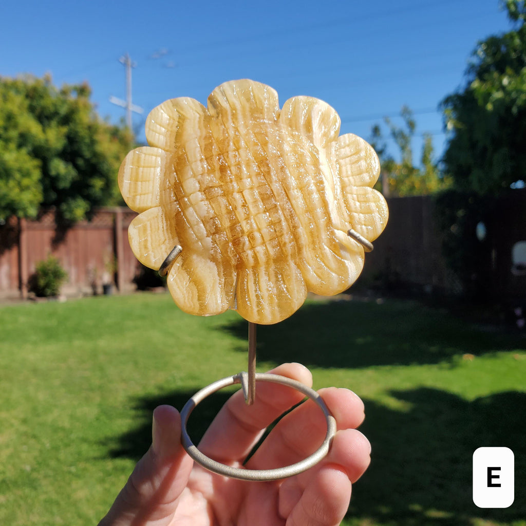 Orange Calcite Sunflower on Stand - Confidence, Self-Esteem, Creative & Sexual Energy - Calcite Crystal Sunflower Healing Gemstone