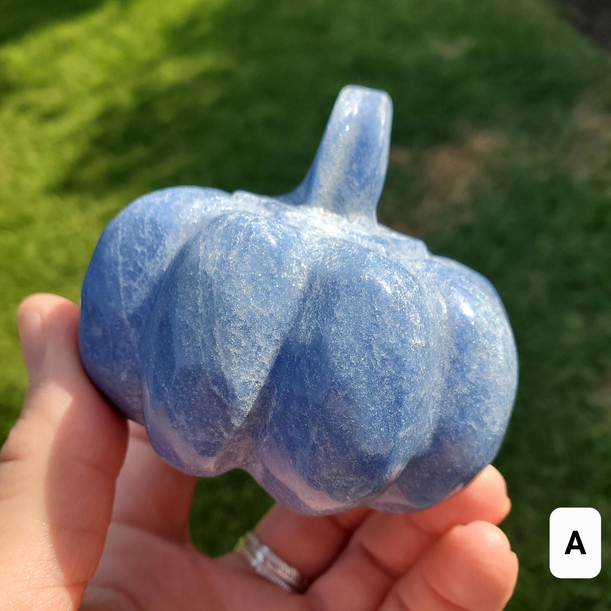 Chunky Blue Aventurine Pumpkin - Inner Strength, Self-Discipline, Communication - Aventurine Crystal Pumpkin Healing Gemstone Halloween