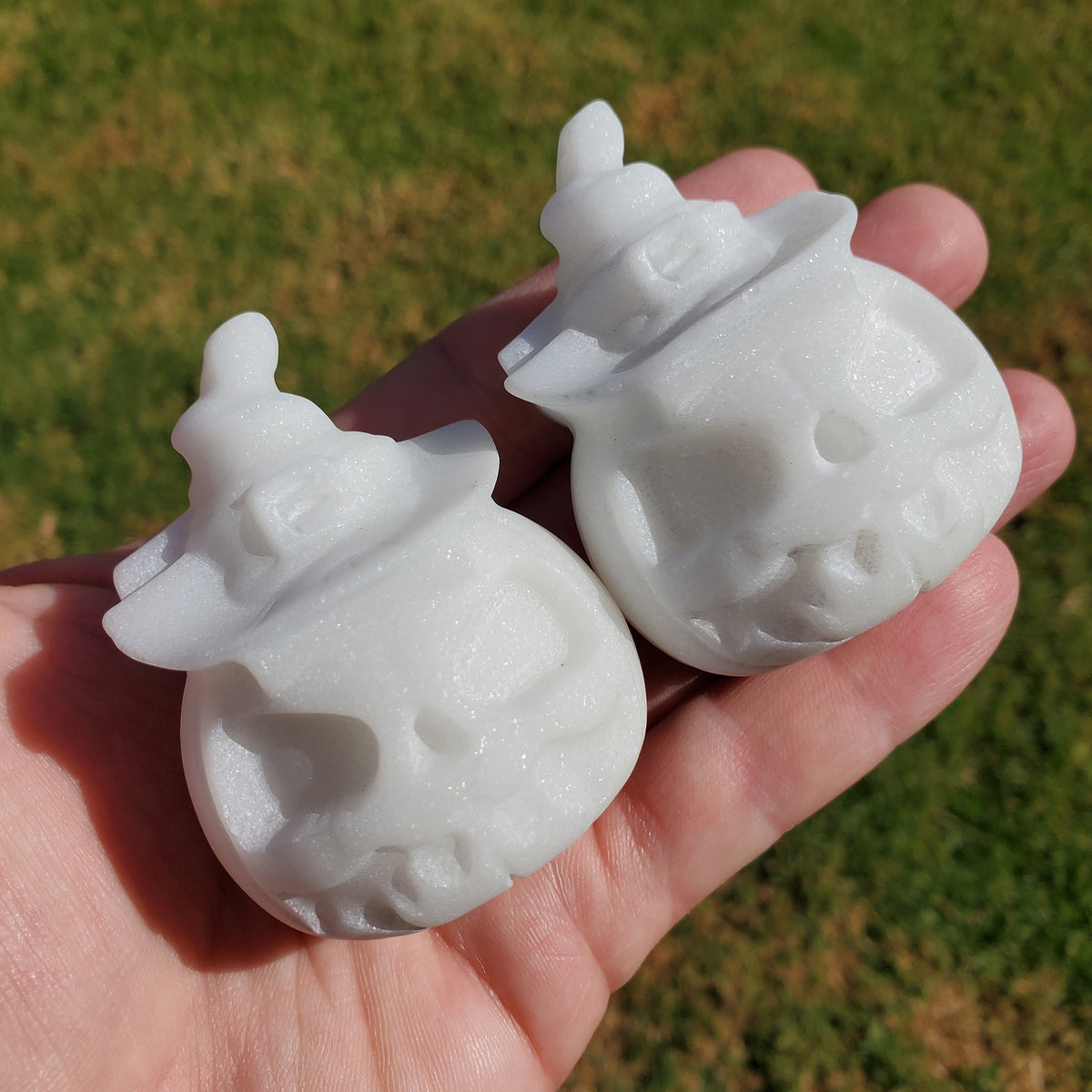 White Jade Pumpkin with Witch Hat - Peaceful, Calm, Love Energy - 2.25" White Jack O Lantern Carving Healing Gemstones Halloween