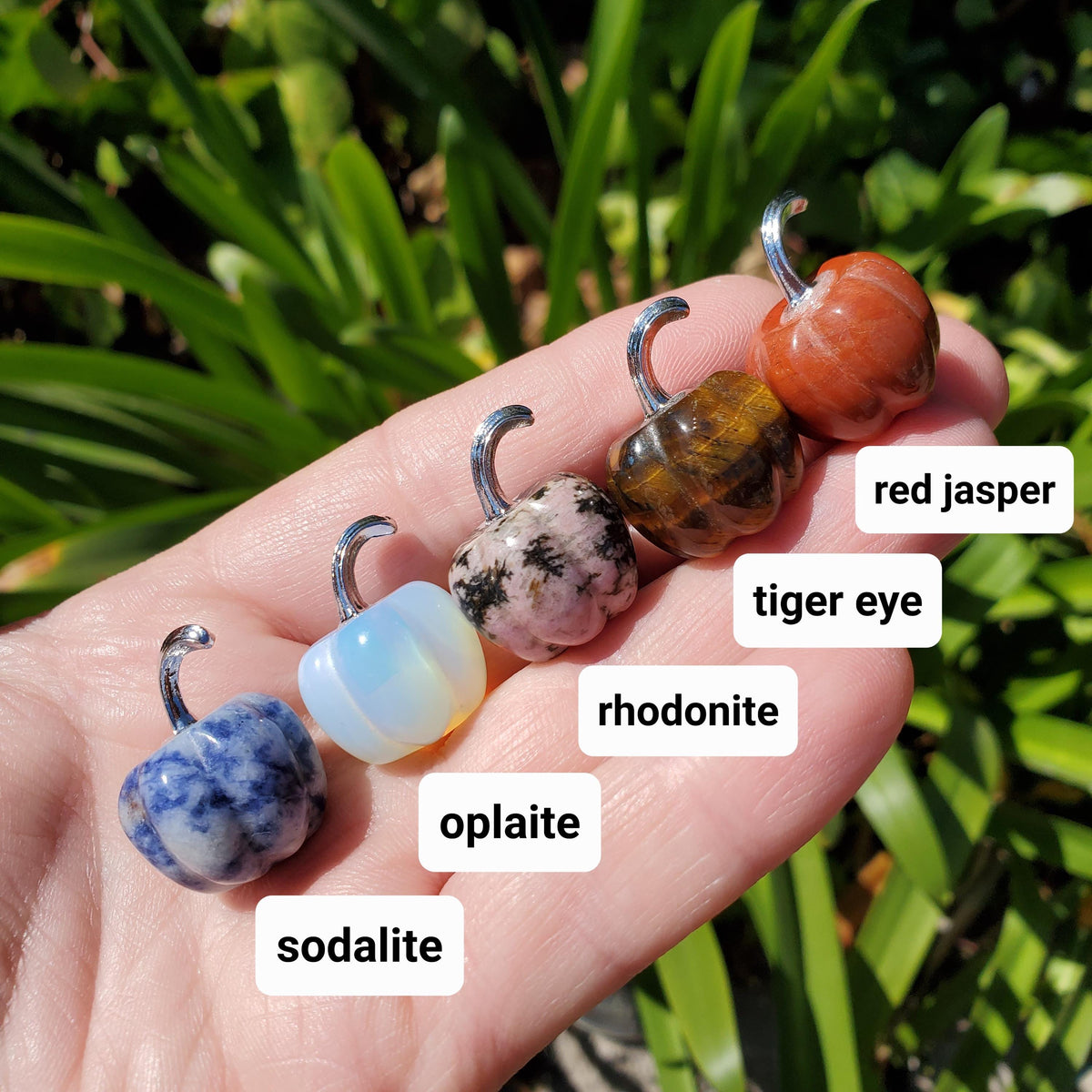 10pc Mini Pumpkin Halloween Set - Yellow Jade, Amethyst, Rose Quartz, Opalite, Jasper, etc - Cute Little Pumpkin Decoration for Halloween