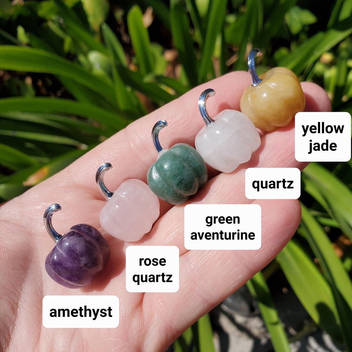 10pc Mini Pumpkin Halloween Set - Yellow Jade, Amethyst, Rose Quartz, Opalite, Jasper, etc - Cute Little Pumpkin Decoration for Halloween