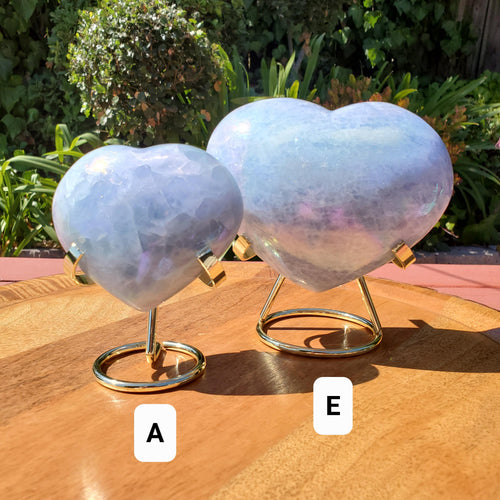 Aura Blue Calcite Heart on Stand - Soothing, Transmutes Negativity, Protective, Dream Recall - Calcite Crystal Heart Healing Gemstones