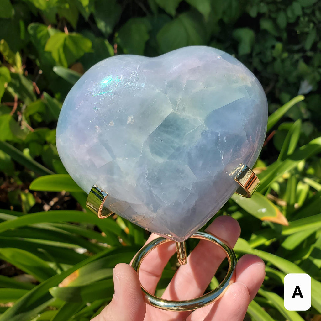 Aura Blue Calcite Heart on Stand - Soothing, Transmutes Negativity, Protective, Dream Recall - Calcite Crystal Heart Healing Gemstones
