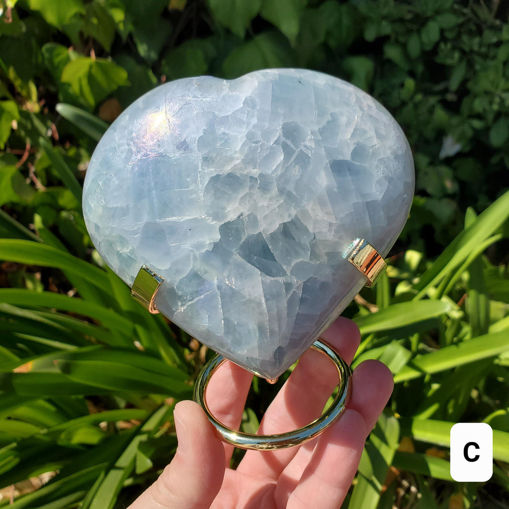 Aura Blue Calcite Heart on Stand - Soothing, Transmutes Negativity, Protective, Dream Recall - Calcite Crystal Heart Healing Gemstones
