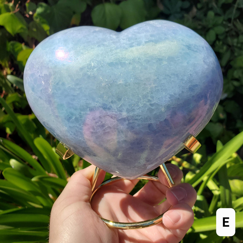 Aura Blue Calcite Heart on Stand - Soothing, Transmutes Negativity, Protective, Dream Recall - Calcite Crystal Heart Healing Gemstones