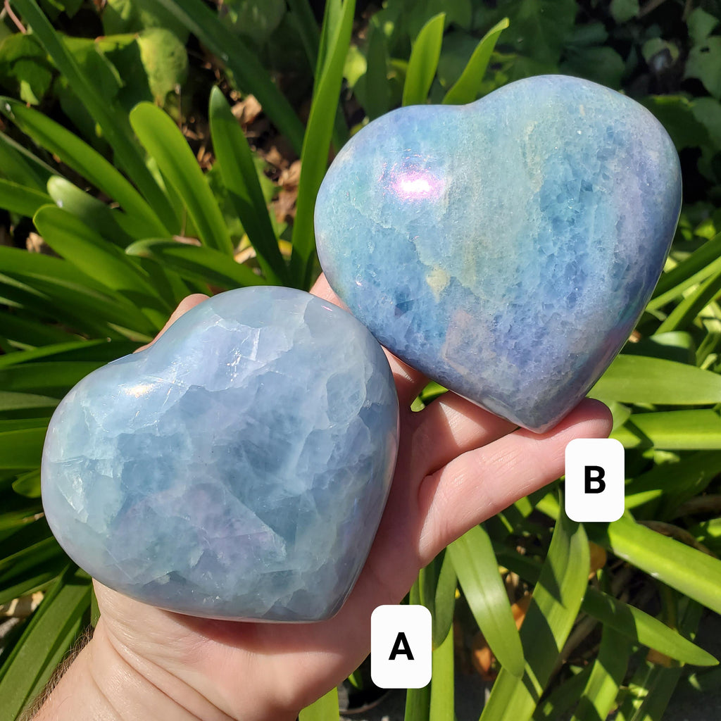 Aura Blue Calcite Heart on Stand - Soothing, Transmutes Negativity, Protective, Dream Recall - Calcite Crystal Heart Healing Gemstones