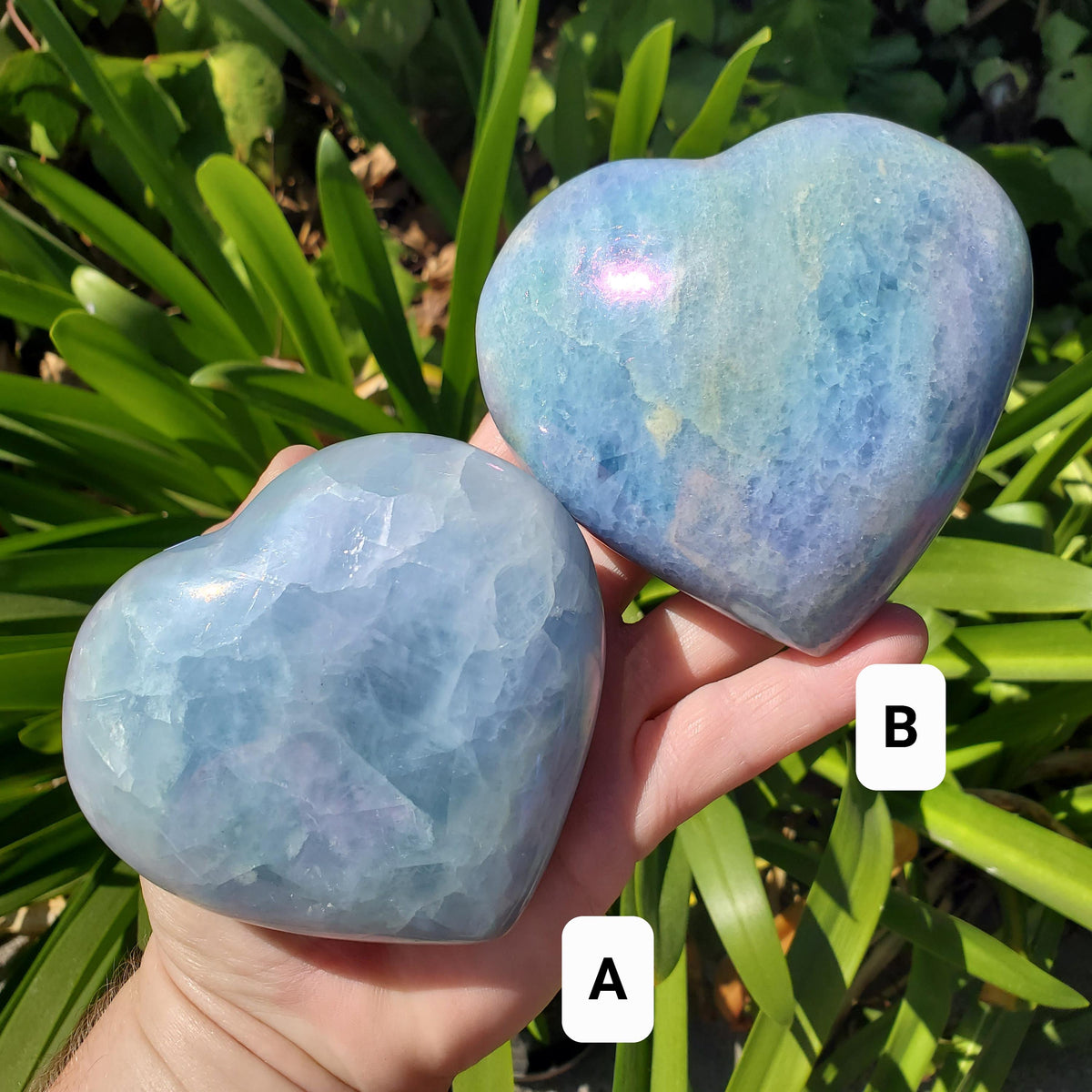 Aura Blue Calcite Heart on Stand - Soothing, Transmutes Negativity, Protective, Dream Recall - Calcite Crystal Heart Healing Gemstones