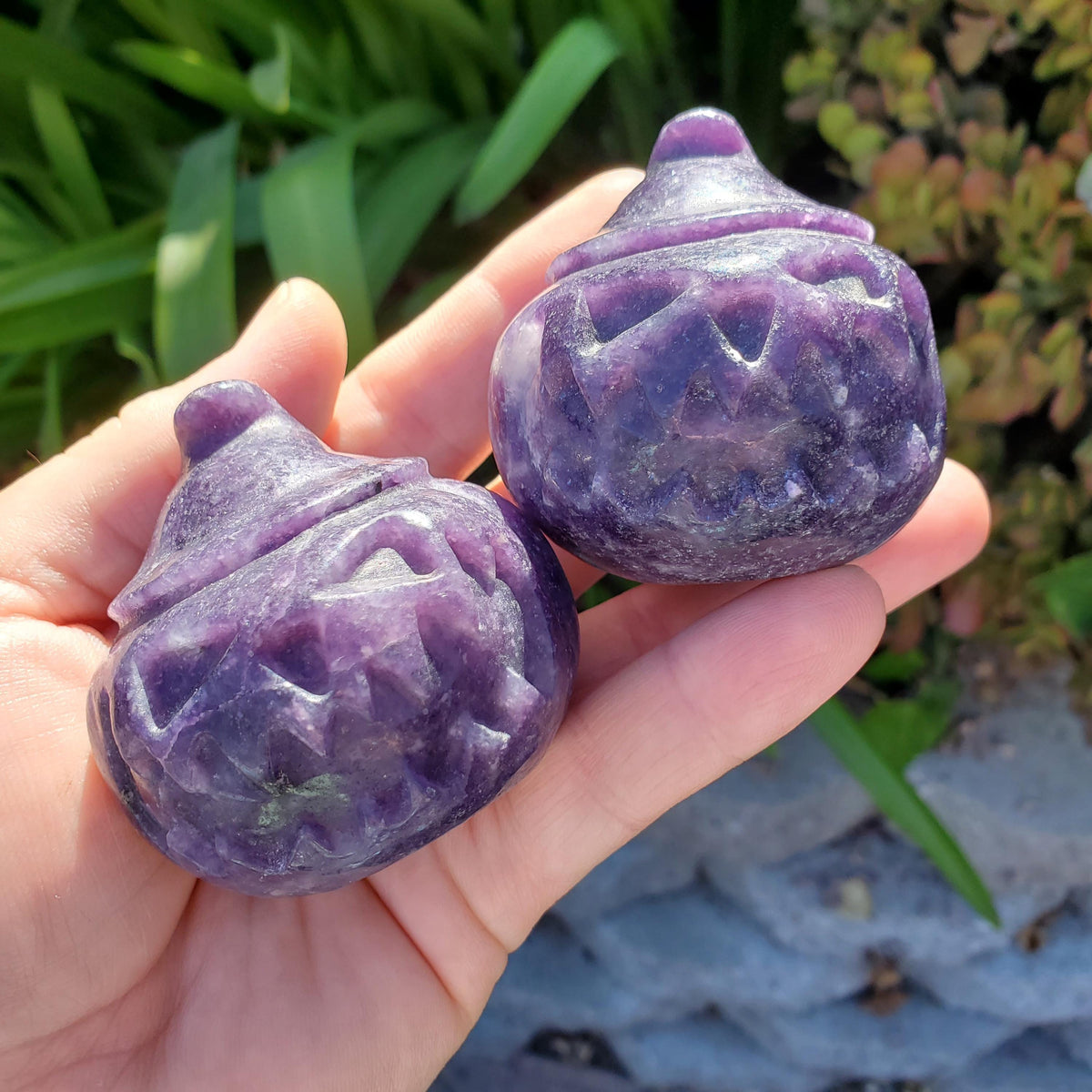 Lepidolite Purple Pumpkin - Helps You Through Change, Anti-Anxiety, Calming, Relaxing - Purple Jack O Lantern with Witch Hat Halloween Decor