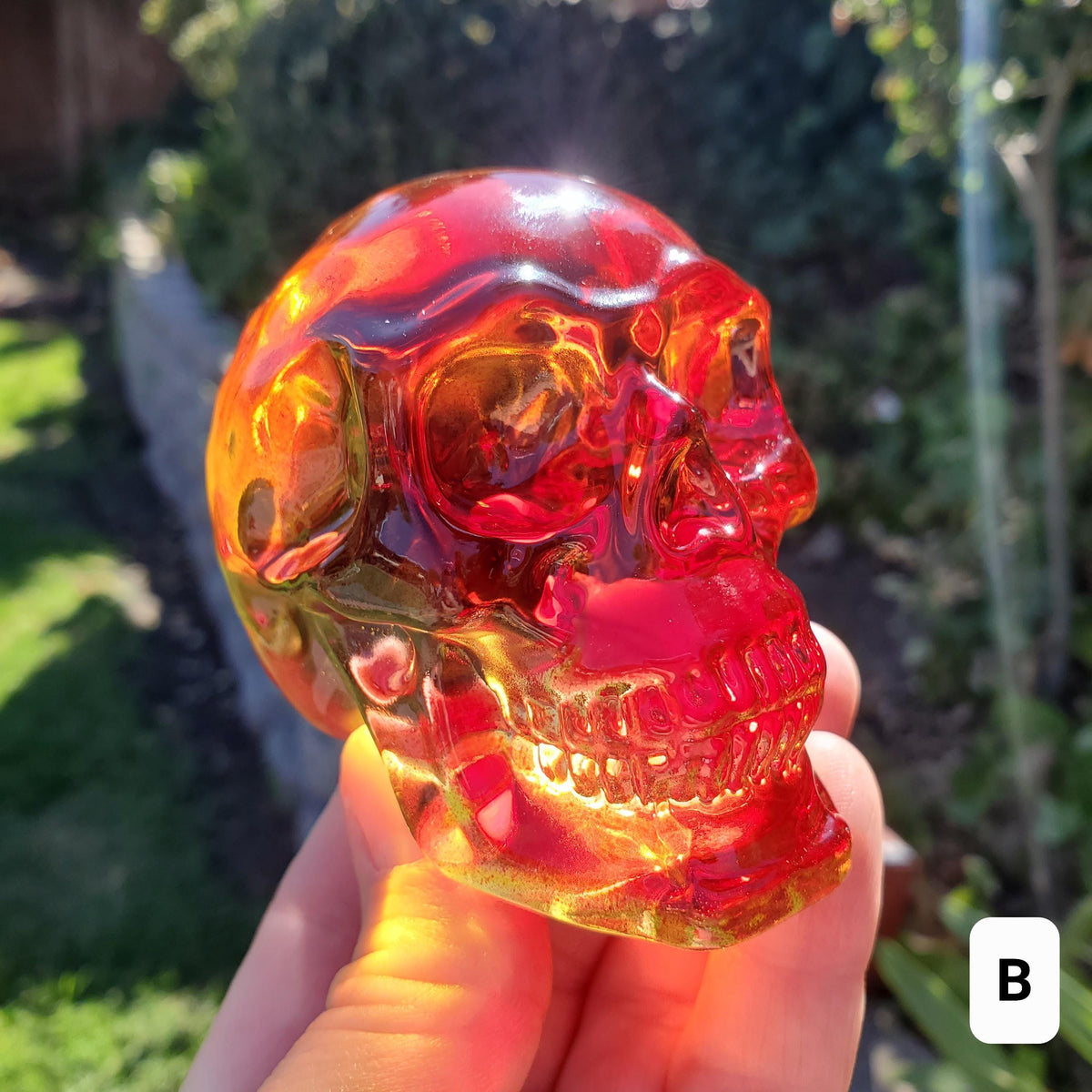 Colored Glass Skull Carving - Helps Release Anger and Negativity - 2.60" Crystal Skull 3D Carving Halloween Decor Spooky Scary Skeleton