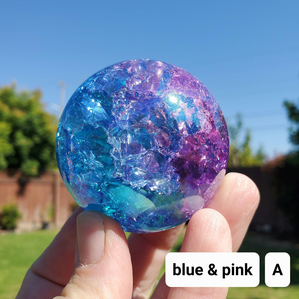 Two Tone Crackle Sphere Accent Lamp - Light Reflecting One of a Kind Crystal Ball - 2.3" Aura Crystal Glass Ball Home Decor Mood Light