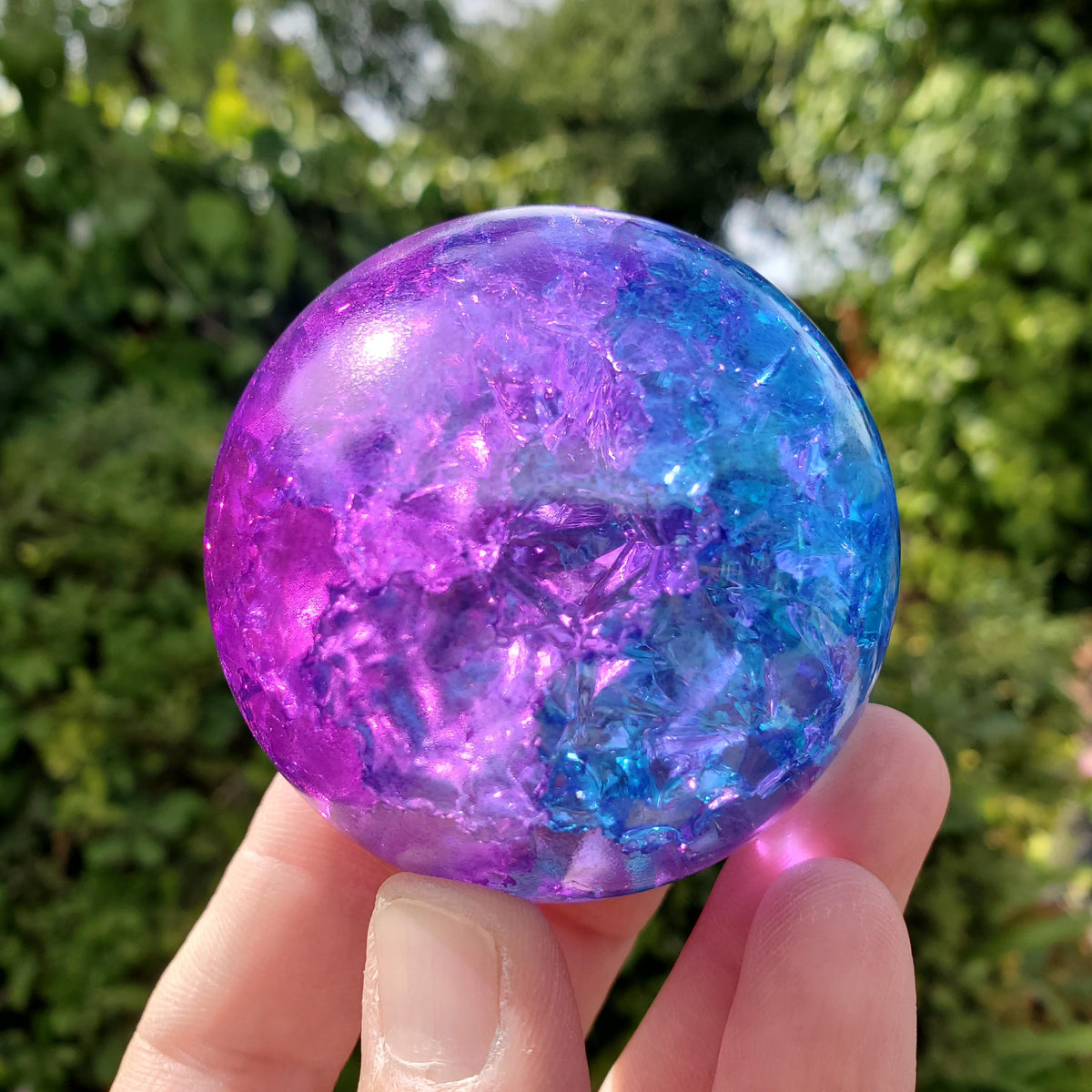 Pink & Blue Crackle Sphere - Light Reflecting One of a Kind Crystal Ball - 2.3" Colored Glass Ball Home Decor Glass Statement Piece