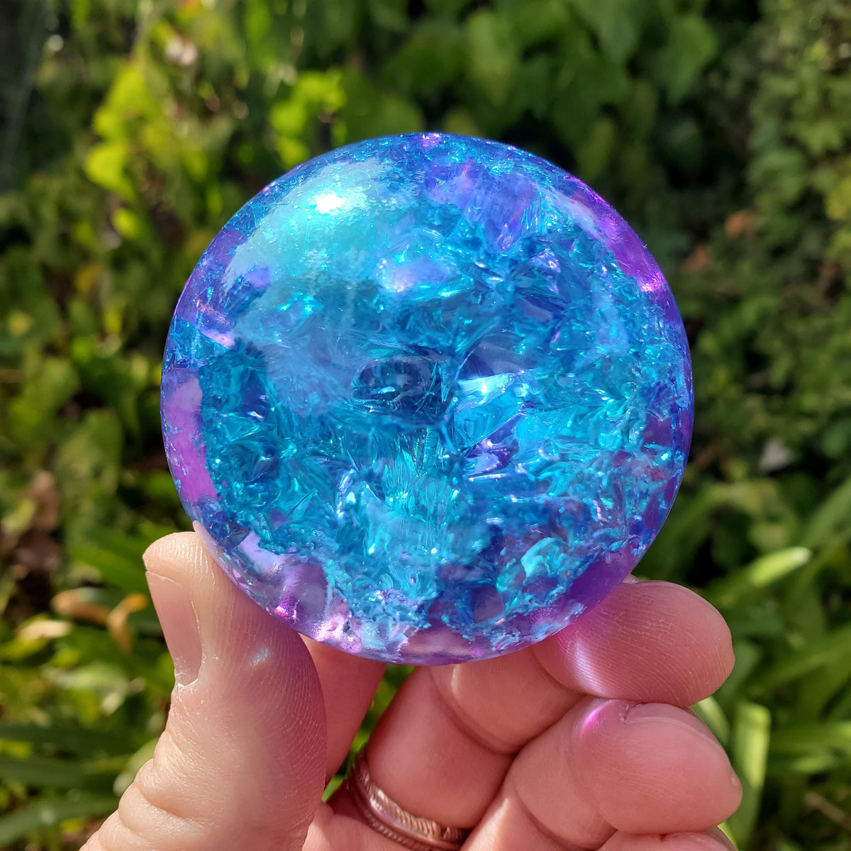 Pink & Blue Crackle Sphere - Light Reflecting One of a Kind Crystal Ball - 2.3" Colored Glass Ball Home Decor Glass Statement Piece