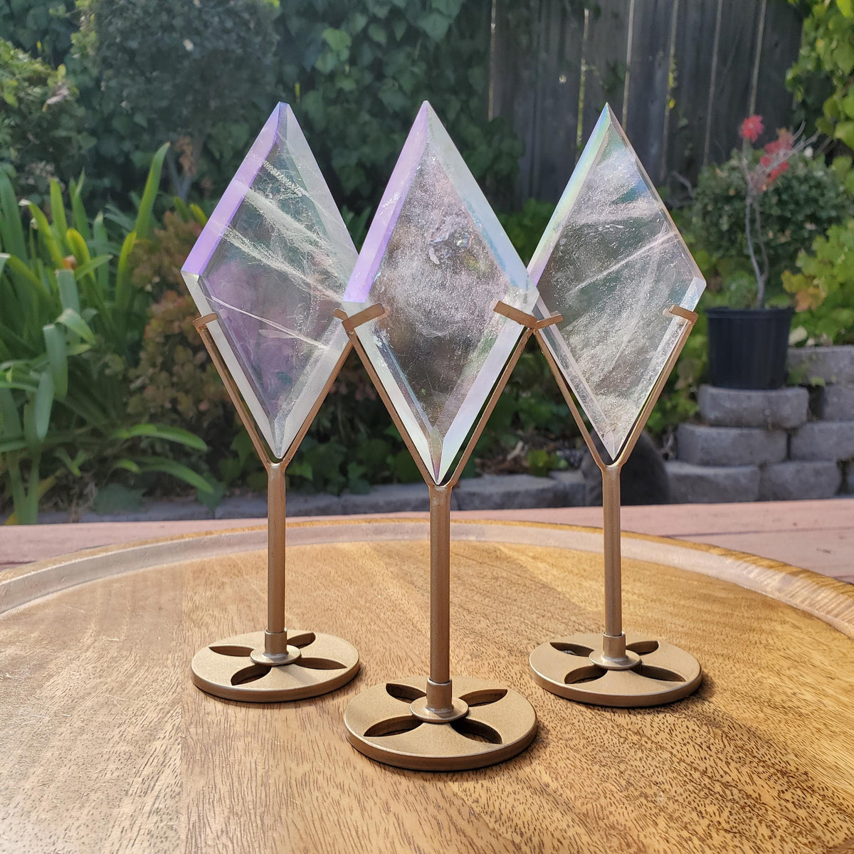Aura Quartz Diamond with Stand - Counteracts Negative, Energizes Positive Energy - Angel Aura Quartz Crystal Diamond Healing Gemstone