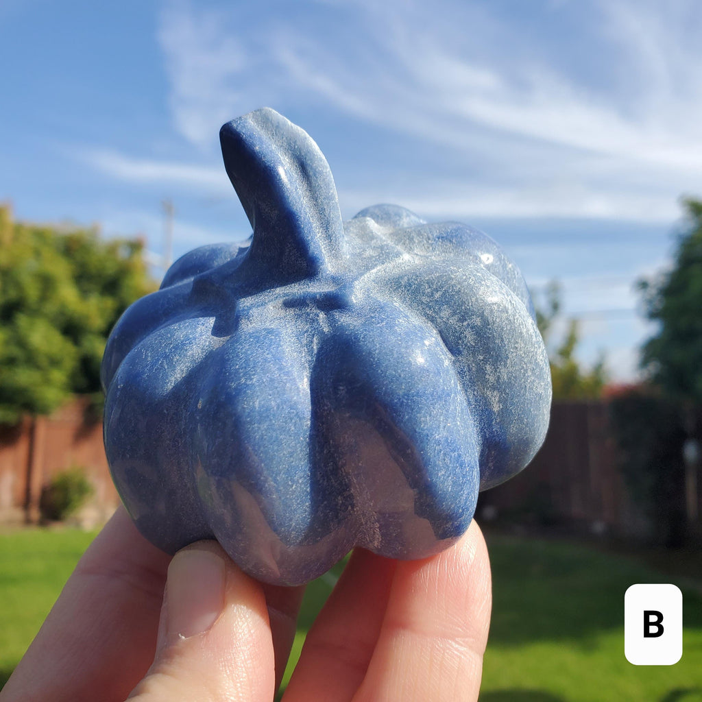 Chunky Blue Aventurine Pumpkin - Inner Strength, Self-Discipline, Communication - Aventurine Crystal Pumpkin Healing Gemstone Halloween