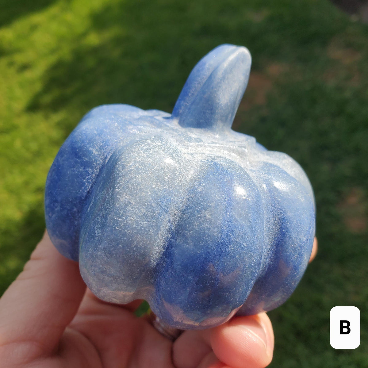 Chunky Blue Aventurine Pumpkin - Inner Strength, Self-Discipline, Communication - Aventurine Crystal Pumpkin Healing Gemstone Halloween