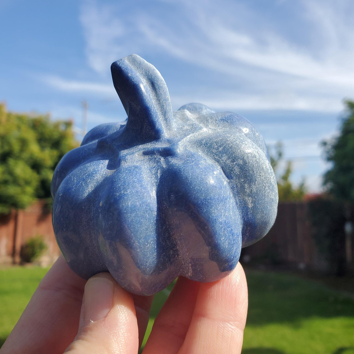 Chunky Blue Aventurine Pumpkin - Inner Strength, Self-Discipline, Communication - Aventurine Crystal Pumpkin Healing Gemstone Halloween