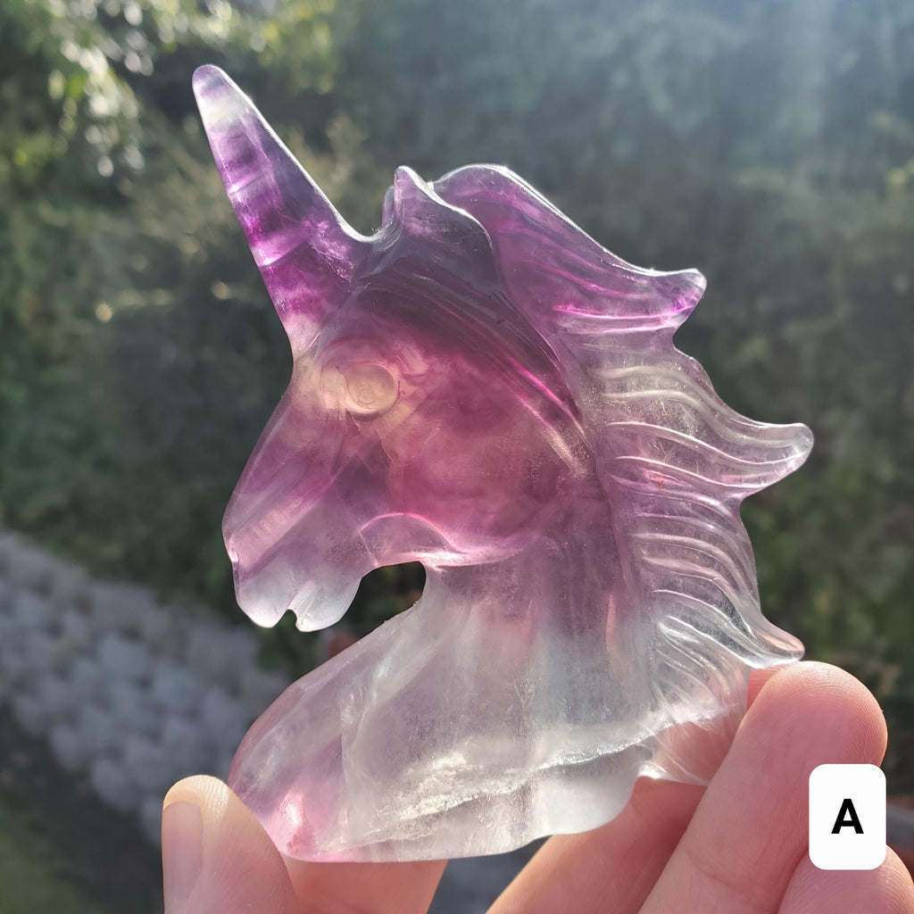 Chunky Rainbow Fluorite Unicorn - Stability, Concentration, Protection - Fluorite Carved Crystal Unicorn Healing Gemstone