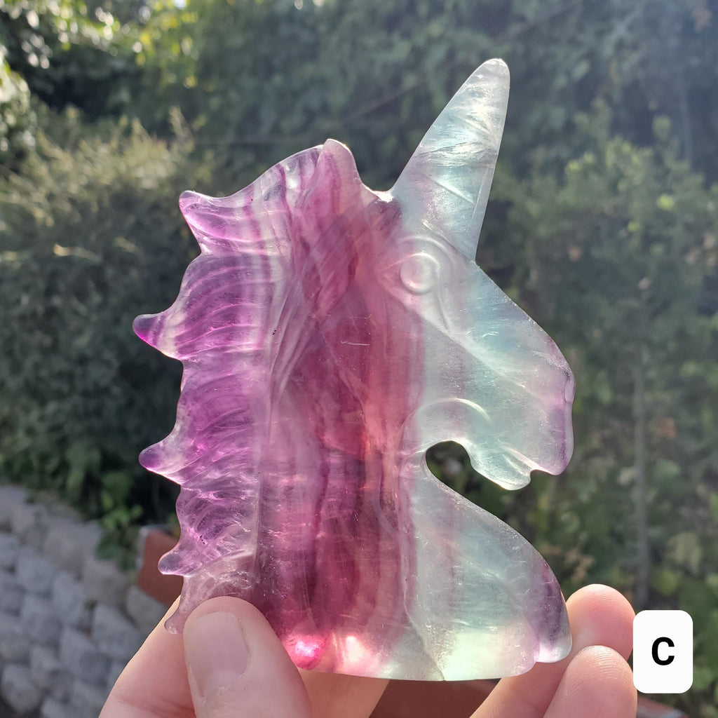 Chunky Rainbow Fluorite Unicorn - Stability, Concentration, Protection - Fluorite Carved Crystal Unicorn Healing Gemstone