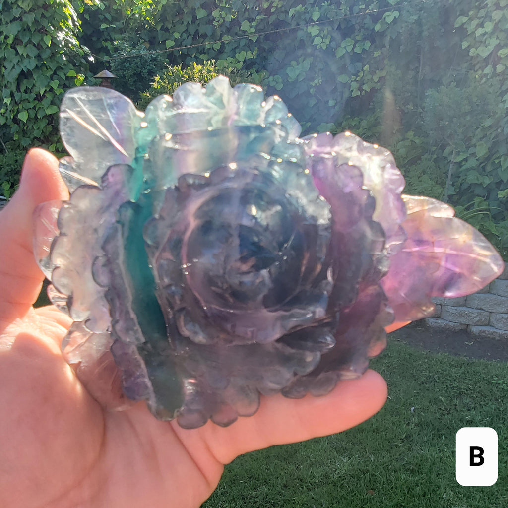 Big Rainbow Fluorite Standing Flower - Mental Clarity, Stability, Concentration, Protection - Fluorite Healing Crystals Gemstones