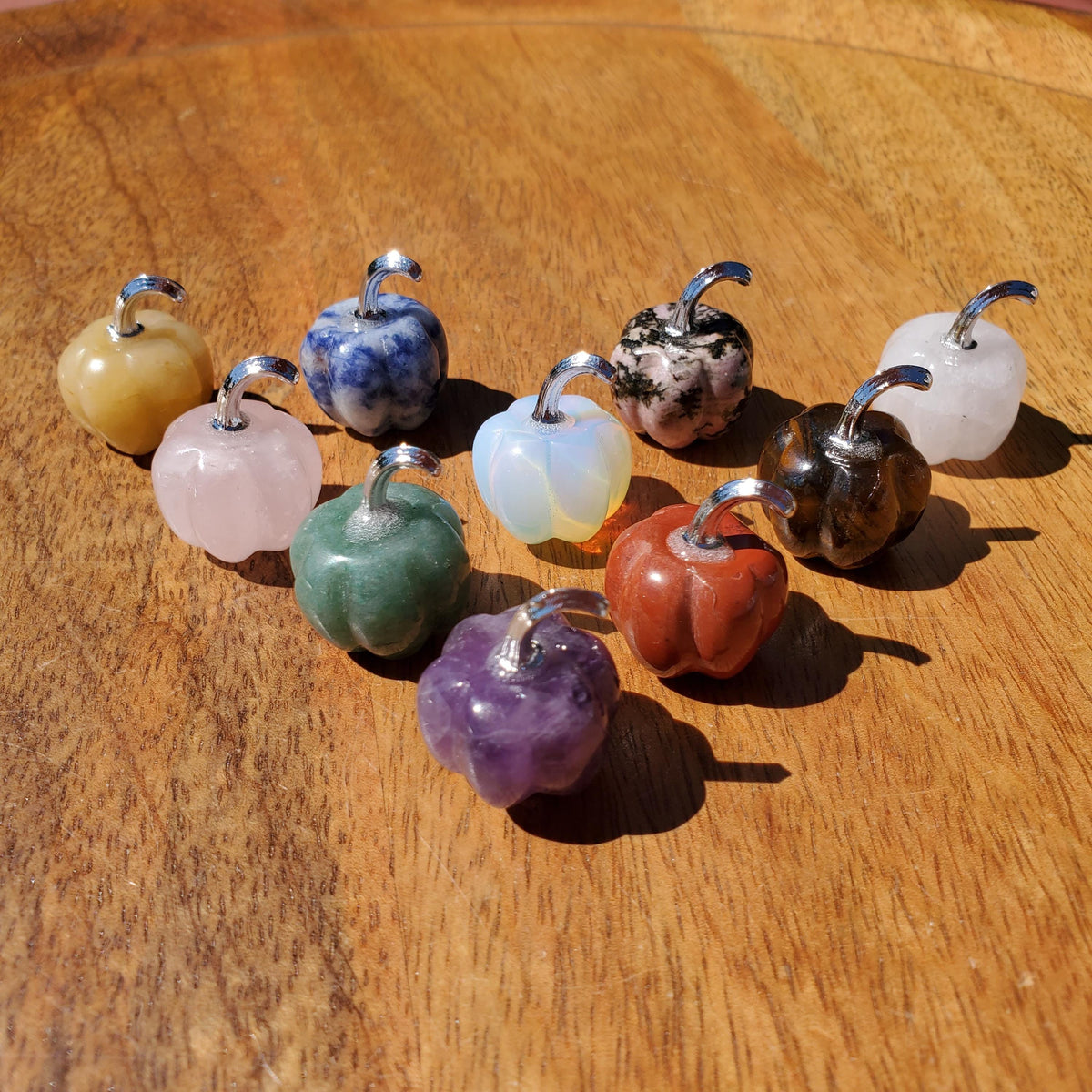10pc Mini Pumpkin Halloween Set - Yellow Jade, Amethyst, Rose Quartz, Opalite, Jasper, etc - Cute Little Pumpkin Decoration for Halloween