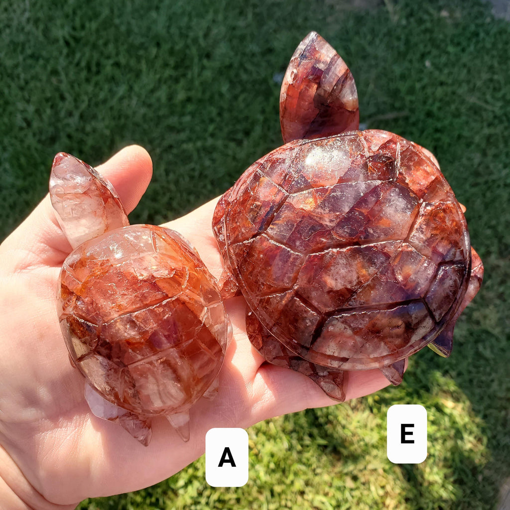 Flashy Fire Quartz Turtle - Energizing, Motivation, Vitality, Reflection, Renewal - Crystal Turtle Carving Healing Gemstone Decor