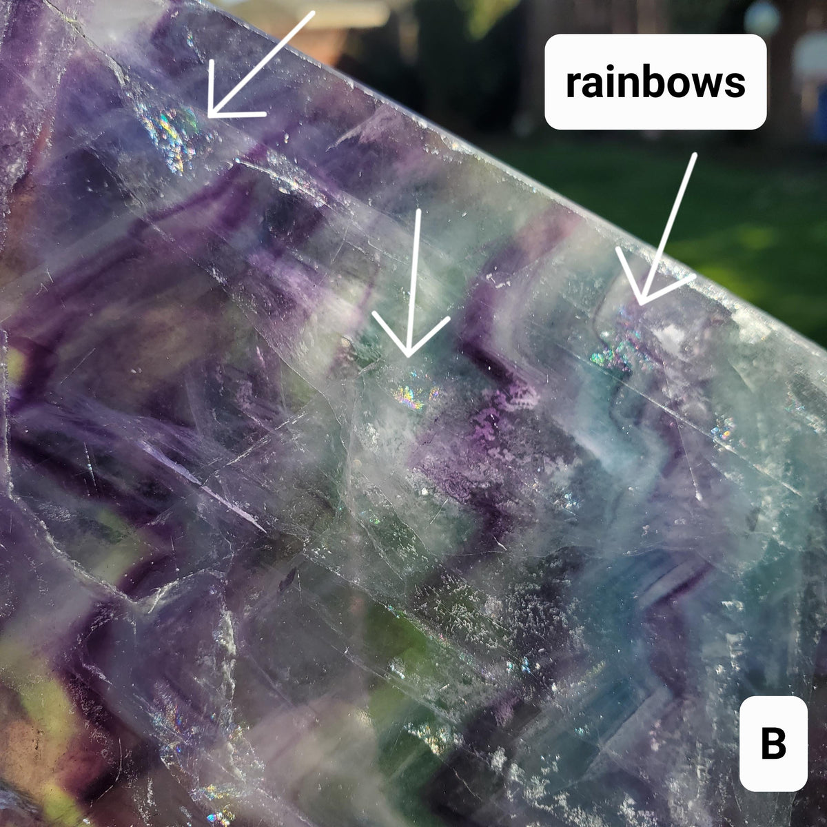 Rainbow Fluorite Slab & Charging Plate with Light - Mental Concentration, Energetic Protection, Positivity - Raw Edge Crystal Display Stand