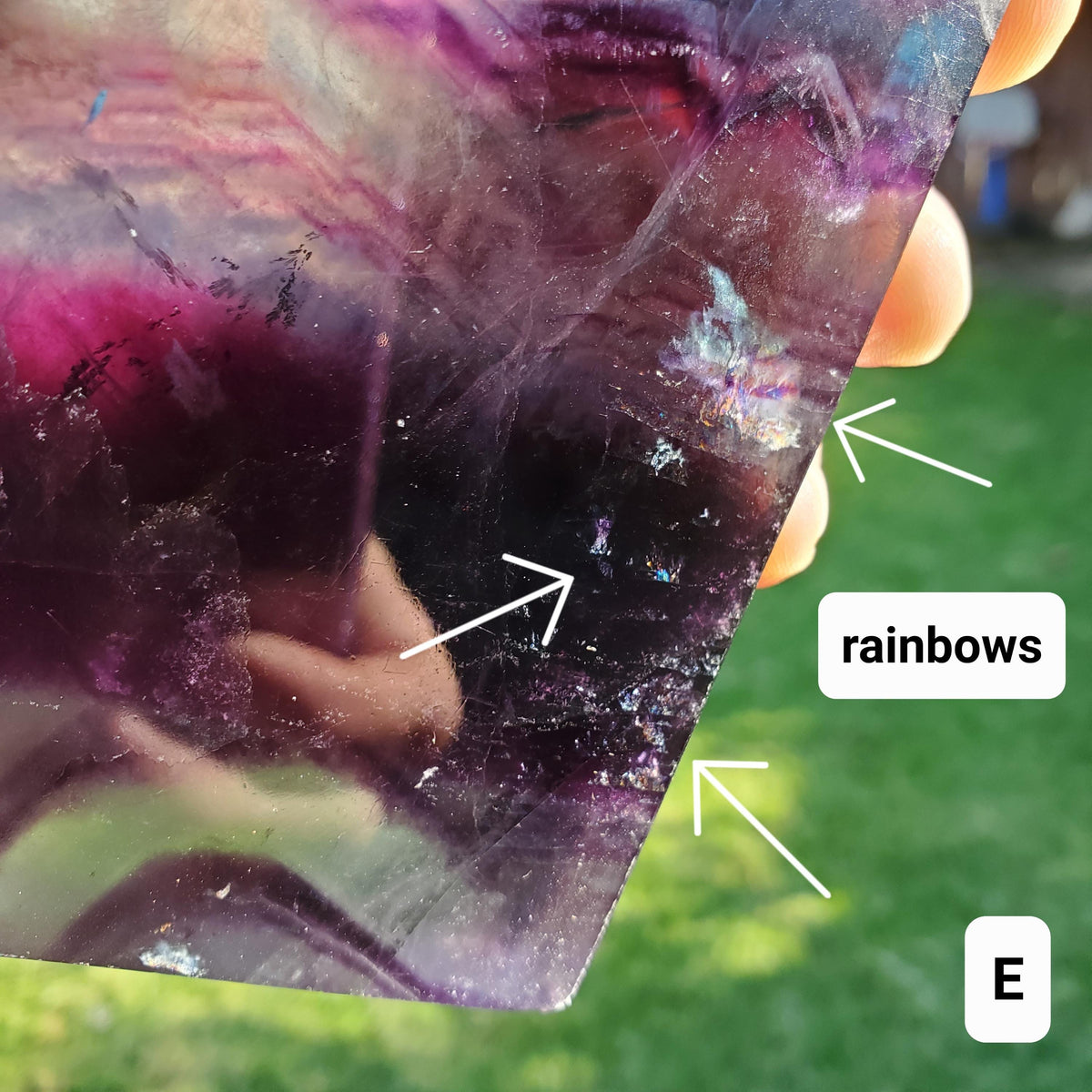 Rainbow Fluorite Slab & Charging Plate with Light - Mental Concentration, Energetic Protection, Positivity - Raw Edge Crystal Display Stand