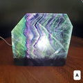 Rainbow Fluorite Slab & Charging Plate with Light - Mental Concentration, Energetic Protection, Positivity - Raw Edge Crystal Display Stand