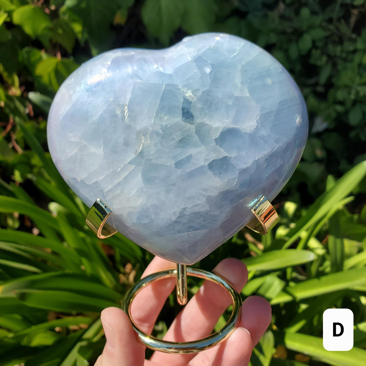 Aura Blue Calcite Heart on Stand - Soothing, Transmutes Negativity, Protective, Dream Recall - Calcite Crystal Heart Healing Gemstones
