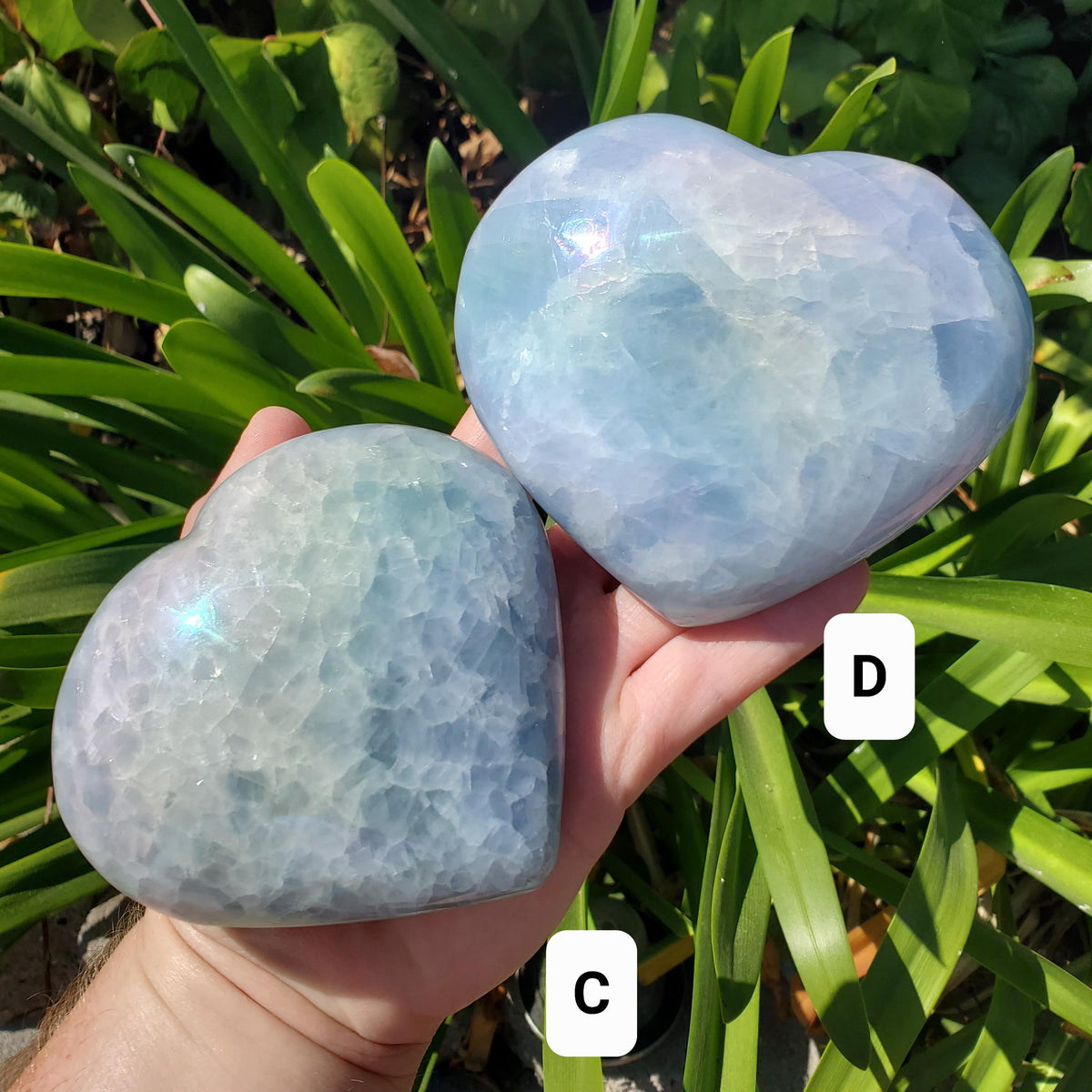 Aura Blue Calcite Heart on Stand - Soothing, Transmutes Negativity, Protective, Dream Recall - Calcite Crystal Heart Healing Gemstones
