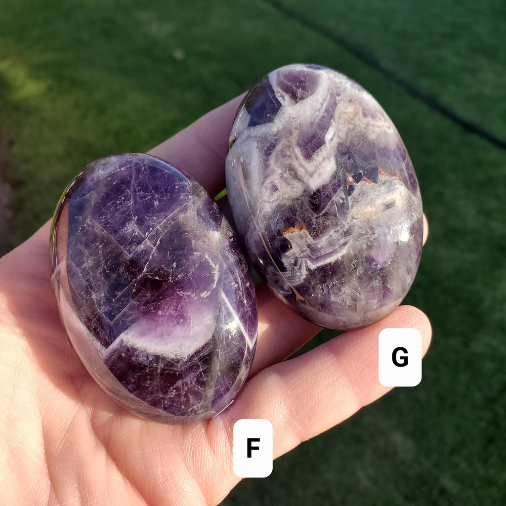 Dream Amethyst Crystal Palm Stone - Calming, Energetic Protection, Positivity, Spiritual Connection - Purple Amethyst Palm Crystal Gemstone
