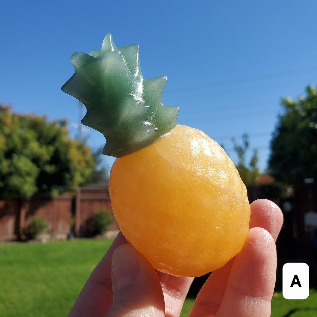 Orange Calcite Pineapple with Green Aventurine - Confidence, Self-Esteem, Creative & Sexual Energy, Luck - Crystal Pineapple Gemstone
