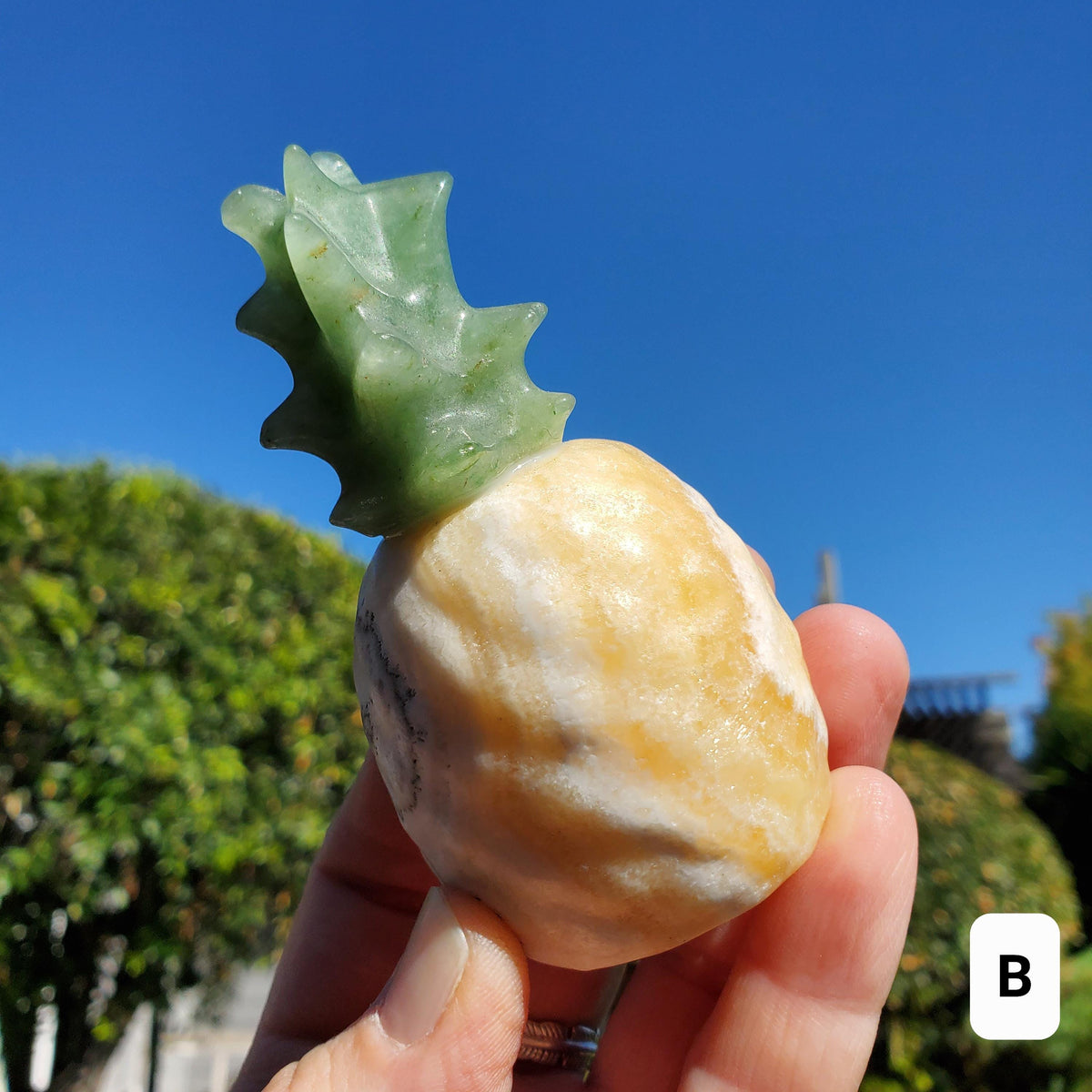 Orange Calcite Pineapple with Green Aventurine - Confidence, Self-Esteem, Creative & Sexual Energy, Luck - Crystal Pineapple Gemstone