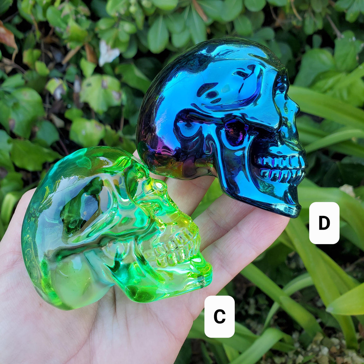 Colored Glass Skull Carving - Helps Release Anger and Negativity - 2.60" Crystal Skull 3D Carving Halloween Decor Spooky Scary Skeleton