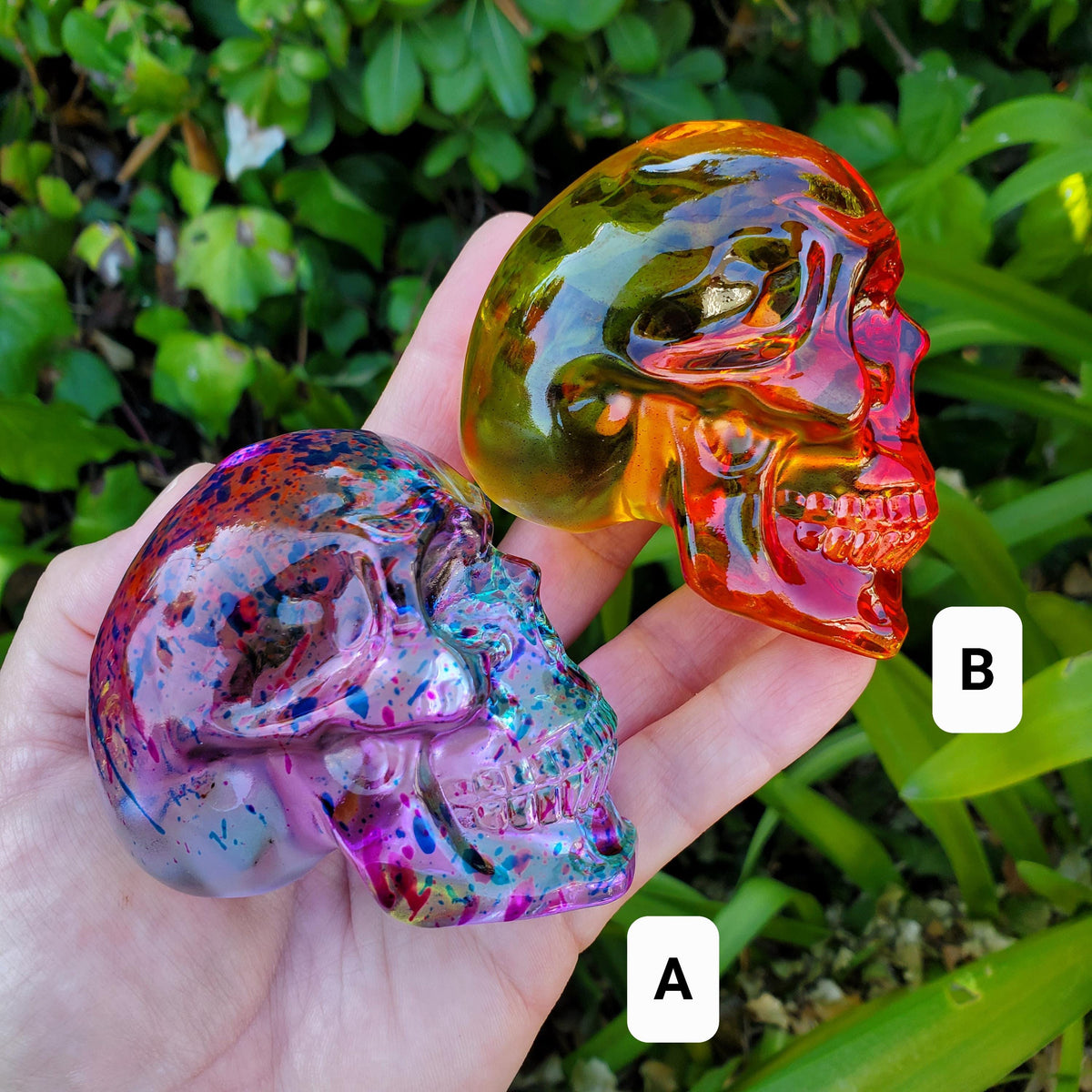 Colored Glass Skull Carving - Helps Release Anger and Negativity - 2.60" Crystal Skull 3D Carving Halloween Decor Spooky Scary Skeleton