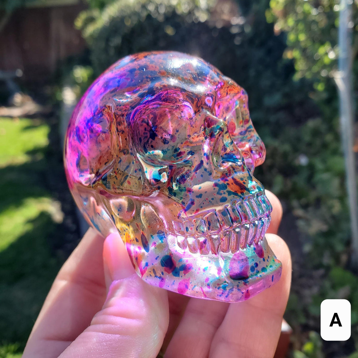 Colored Glass Skull Carving - Helps Release Anger and Negativity - 2.60" Crystal Skull 3D Carving Halloween Decor Spooky Scary Skeleton