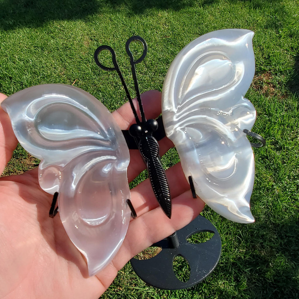Selenite Butterfly Wings on Stand - Tranquility, Blessings, Love & Light - Satin Spar Selenite Wings Healing Stone Crystals