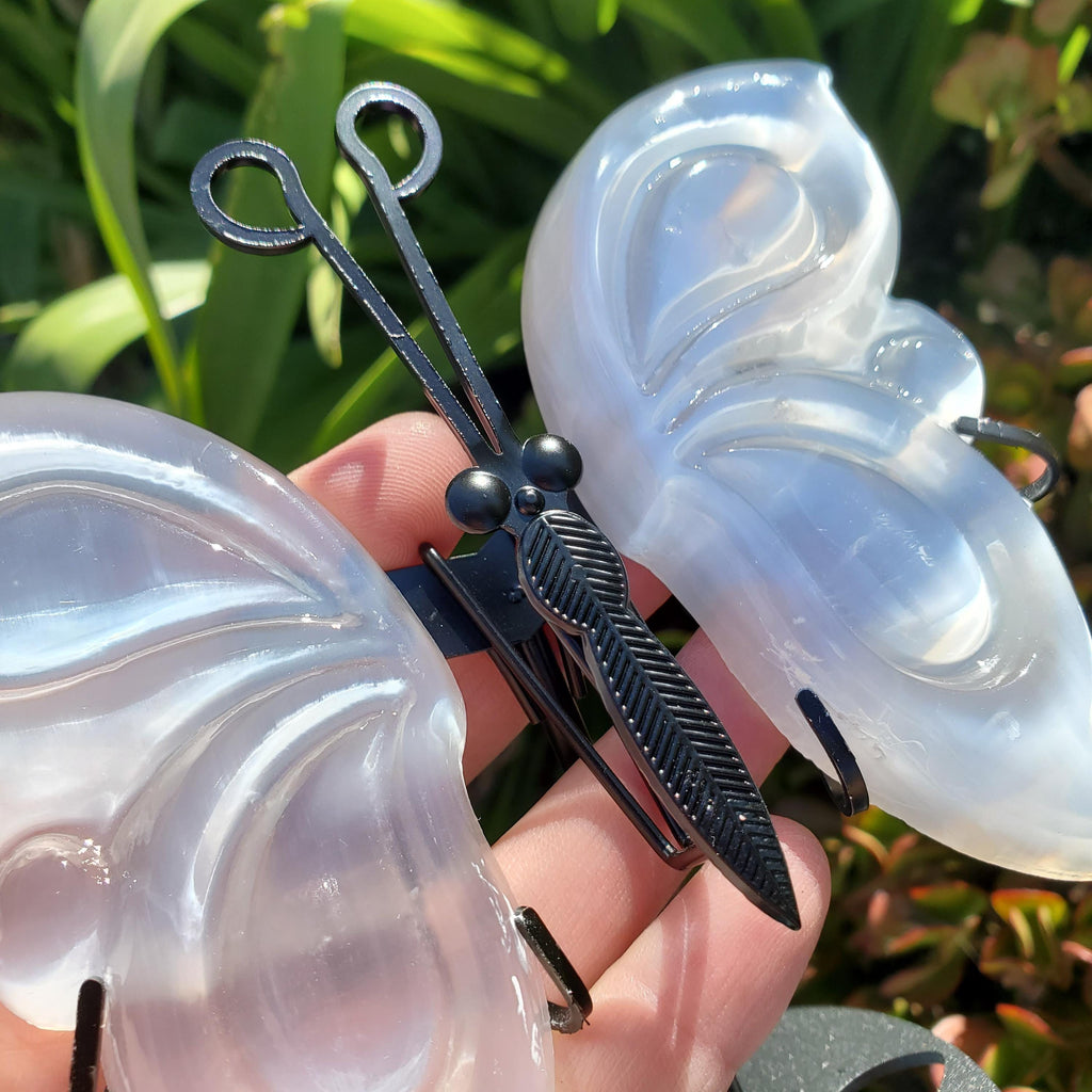 Selenite Butterfly Wings on Stand - Tranquility, Blessings, Love & Light - Satin Spar Selenite Wings Healing Stone Crystals