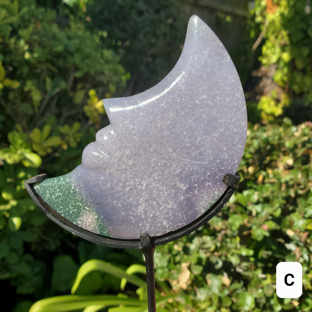 Cute Grape Agate Moon on Stand - Psychic Protection, Dreams, Intuition - Purple Moon Statement Crystal Healing Gemstone