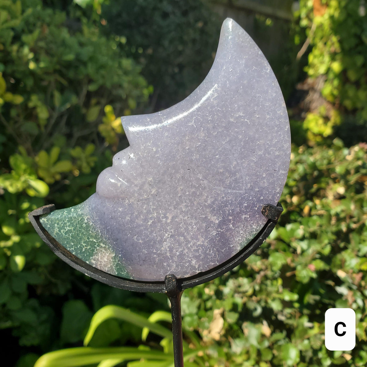 Cute Grape Agate Moon on Stand - Psychic Protection, Dreams, Intuition - Purple Moon Statement Crystal Healing Gemstone