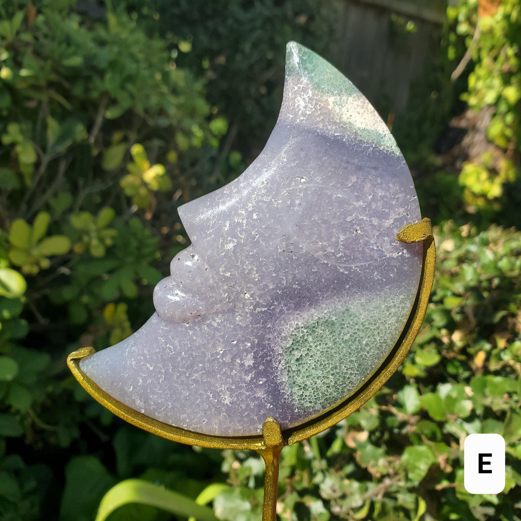 Cute Grape Agate Moon on Stand - Psychic Protection, Dreams, Intuition - Purple Moon Statement Crystal Healing Gemstone