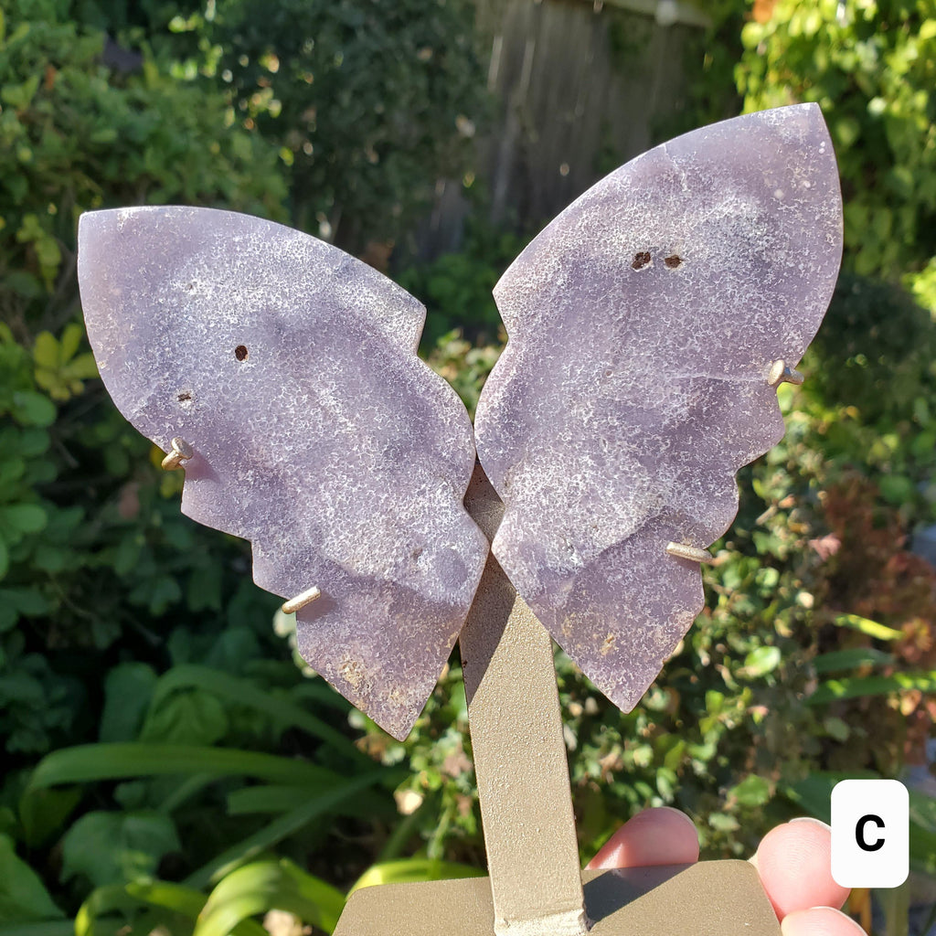 Grape Agate Butterfly on Stand - Psychic Protection, Dreams, Intuition - Purple Butterfly Crystal Healing Gemstones Decor