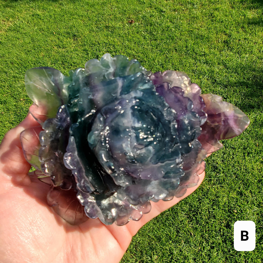 Big Rainbow Fluorite Standing Flower - Mental Clarity, Stability, Concentration, Protection - Fluorite Healing Crystals Gemstones