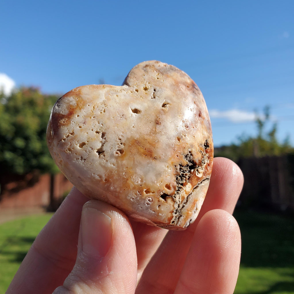 Cute Pink Lace Agate Heart with Druzy - Balance Physical, Mental, Emotional - Pink Agate Crystal Heart Carving