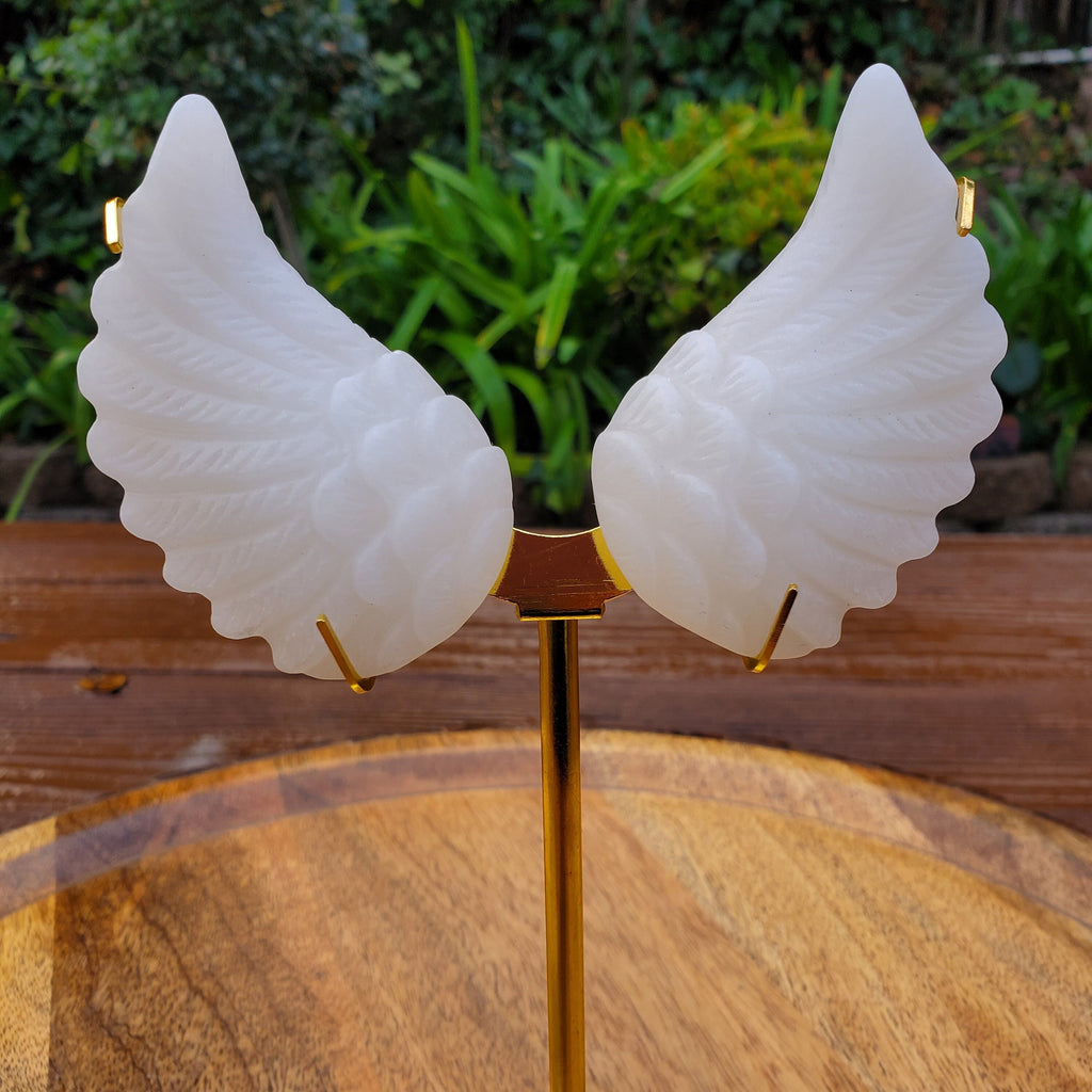 White Jade Angel Wings on Metal Stand - Peaceful, Calm, Joy, Love Energy - White Angel Wings Statement Display Healing Gemstone
