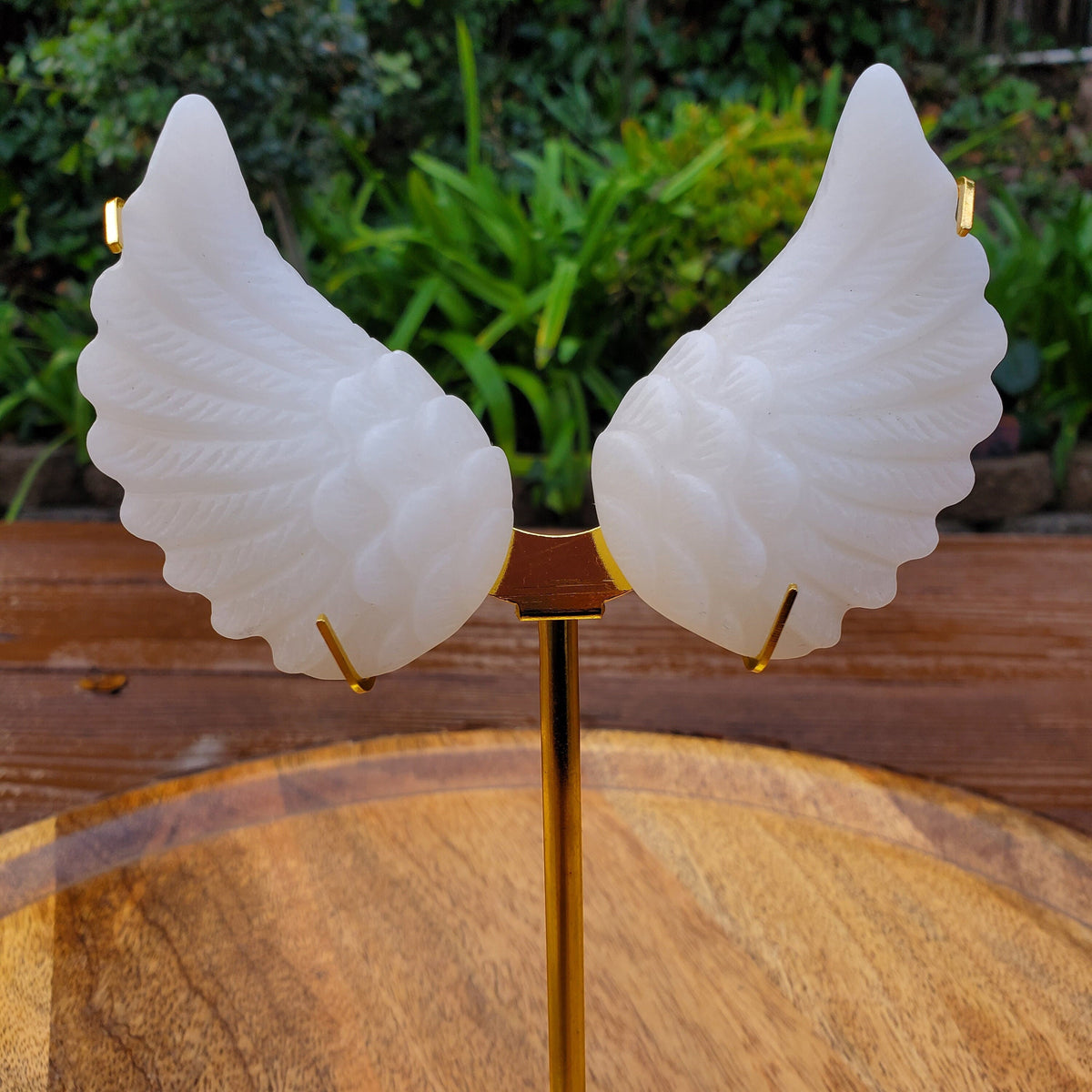 White Jade Angel Wings on Metal Stand - Peaceful, Calm, Joy, Love Energy - White Angel Wings Statement Display Healing Gemstone