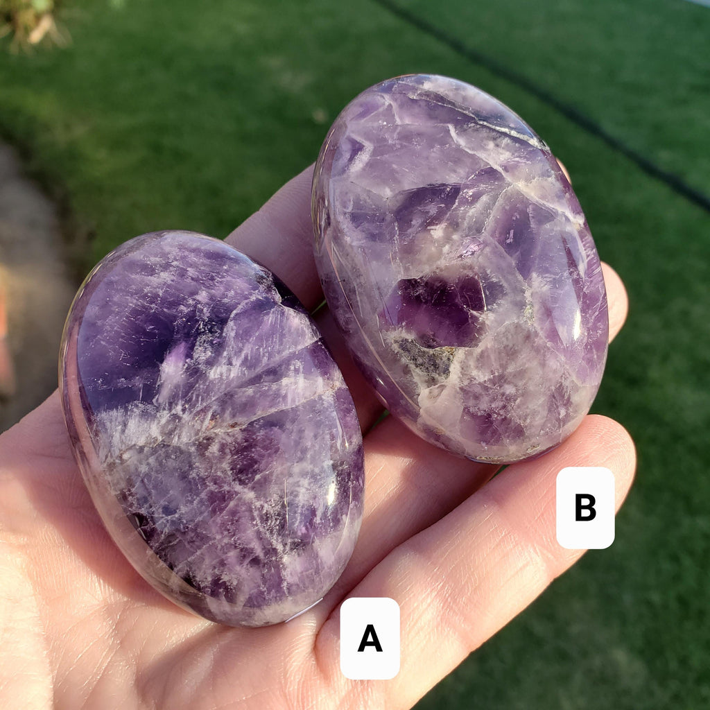 Dream Amethyst Crystal Palm Stone - Calming, Energetic Protection, Positivity, Spiritual Connection - Purple Amethyst Palm Crystal Gemstone