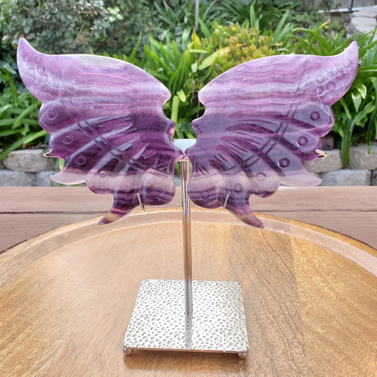 Rainbow Fluorite Butterfly Wings on Stand - Mental Clarity, Stability, Concentration, Energetic Protection - Fluorite Crystal Wings